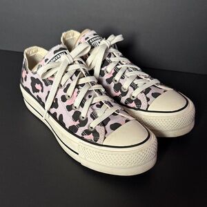 Converse Platform Leopard Print Cream and Pink Canvas Sneakers